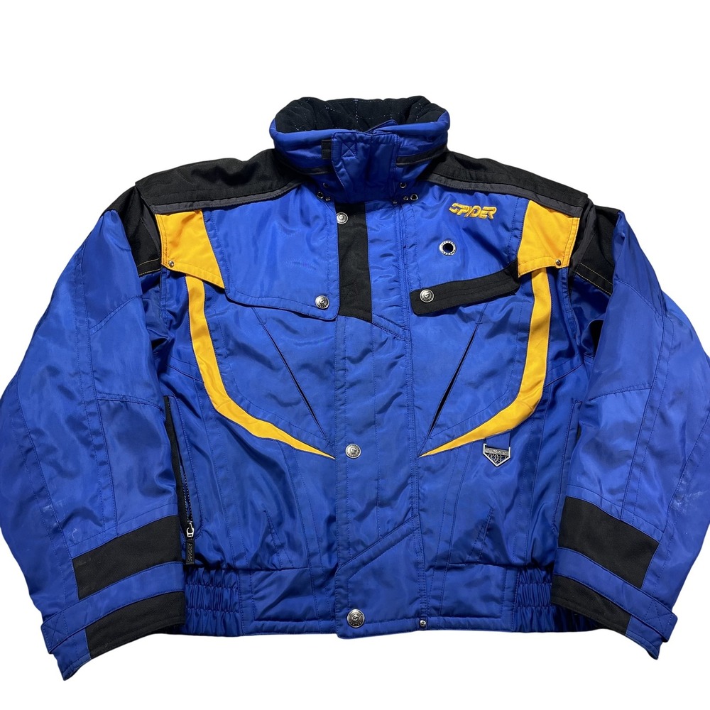 Vintage Spyder Ski Jacket Mens Medium Blue Yellow Colorblock Insulated 90s